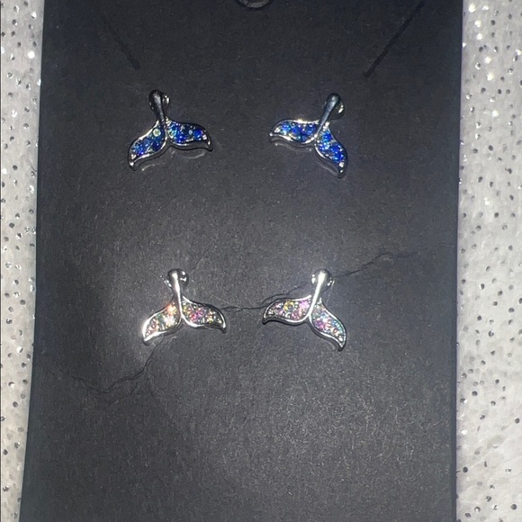 Other - Sparkly silver tone whale/mermaid Tail Earrings. 2 pairs